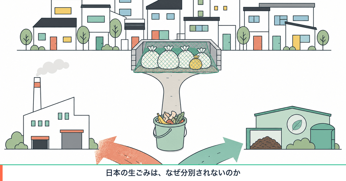 Diagram separating the business food-waste stream covered by Japan's Food Recycling Act from the household stream that flows to incineration